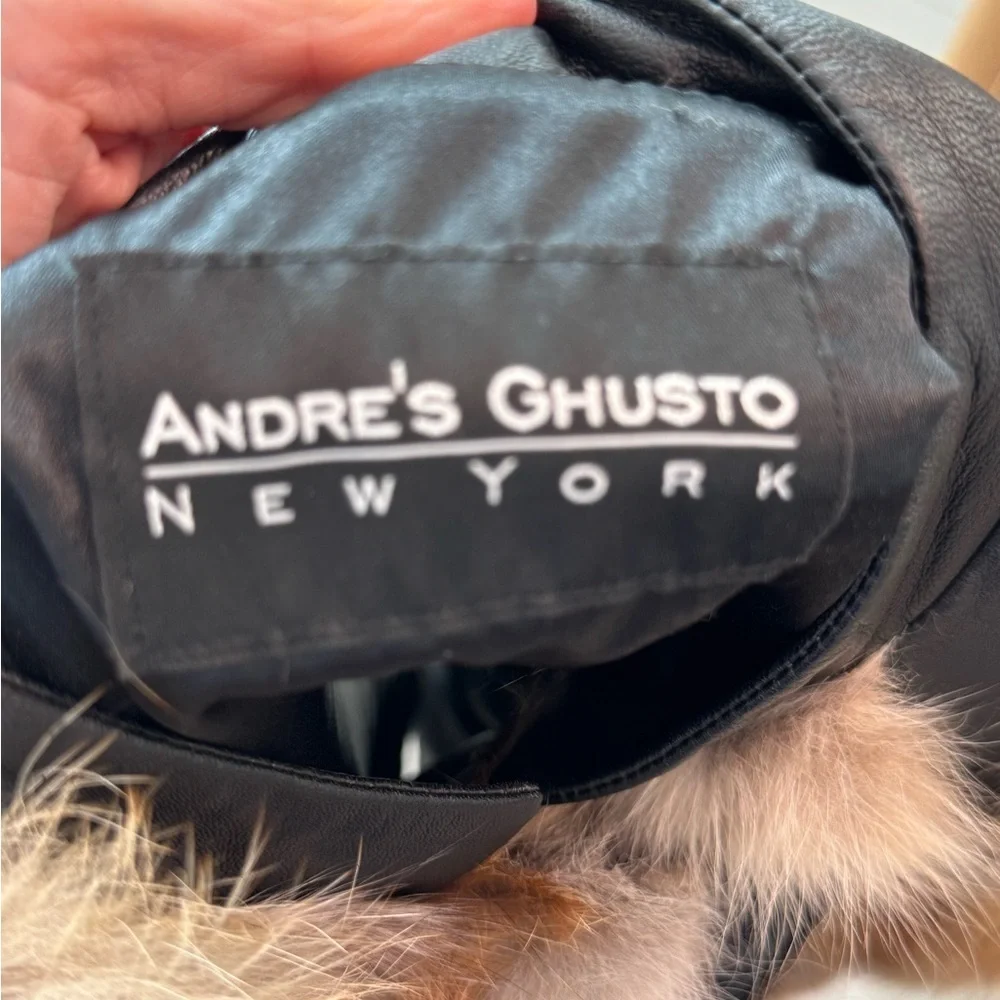 ANDRE'S GHUSTO Genuine Fox Fur Vest Leather Contrast Statement Piece OFAK Large